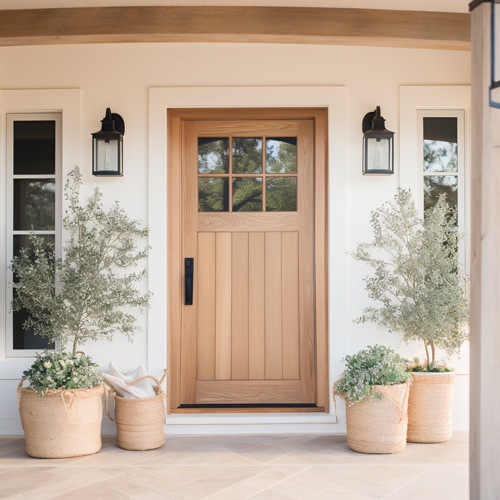 a door with potted plants on it, in the style of precisionist lines, cottagecore, 32k uhd, natural lighting, subtle details, southern countryside, prairiecore
