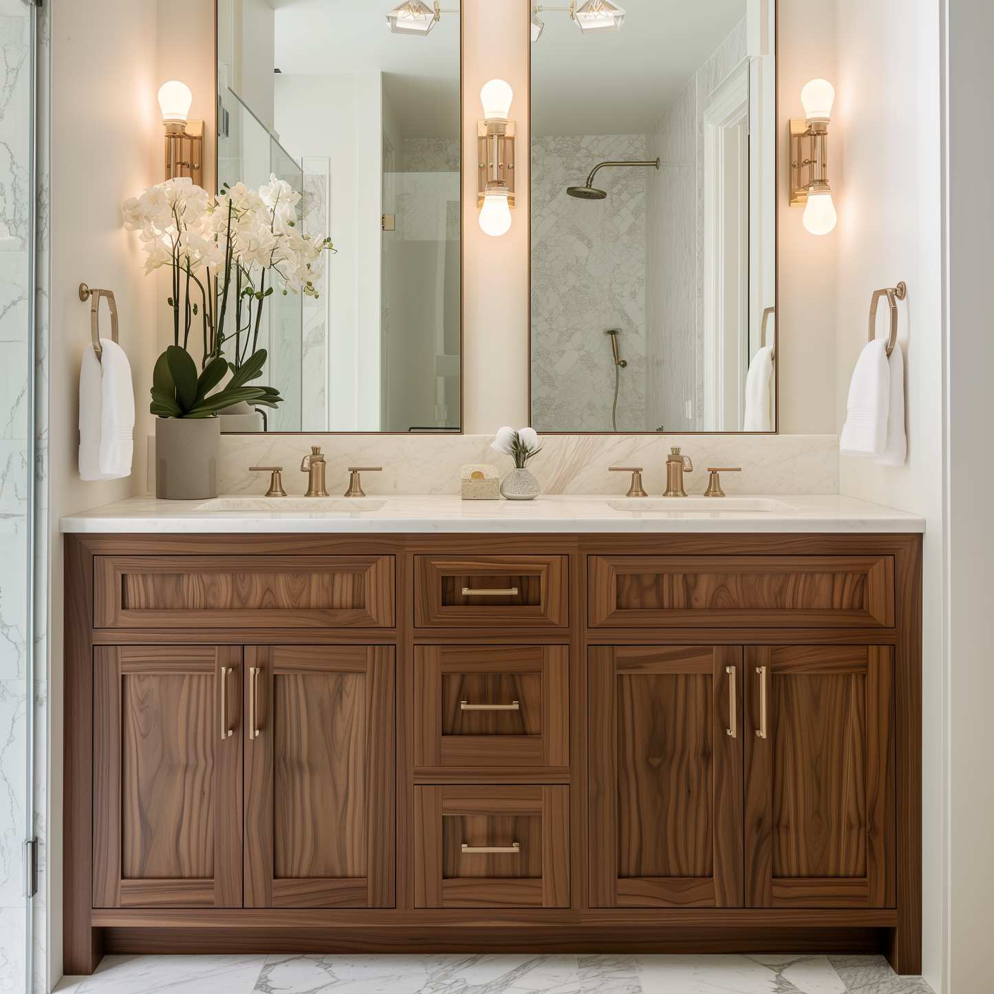 double walnut vanity, custom and customizable bespoke handcrafted solid hardwood usa made