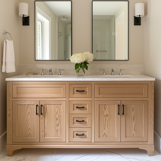 Aiden double bathroom vanity, bespoke fully custom and customizable made to order solid hardwood usa black hardware