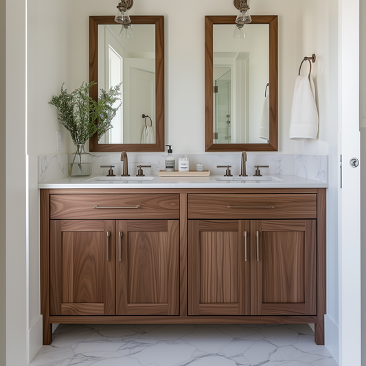 Double vanity, solid walnut, custom and customizable bespoke and handcrafted.