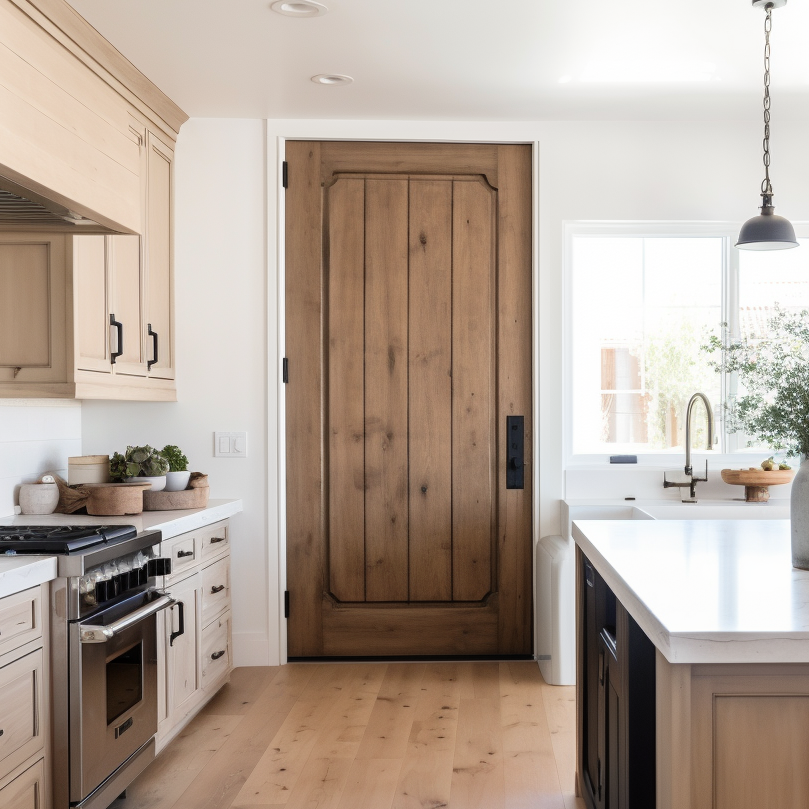 Unique, Bespoke, Handcrafted, Alder Hardwood customizable custom interior door. Cottagecore, cottagepunk, modern farmhouse style in a kitchen door. pantry door
