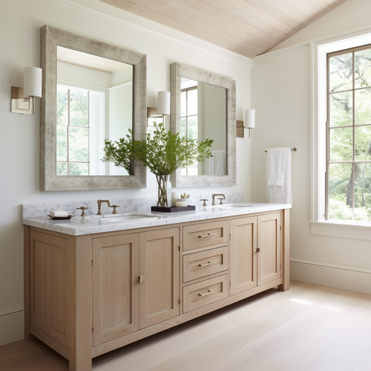 The Quinn double vanity, Built to order customizable and custom from solid white oak.